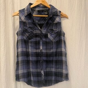 Harley Davidson Blue Plaid Sleeveless Top Women’s‎ Size Medium Moto Biker Babe